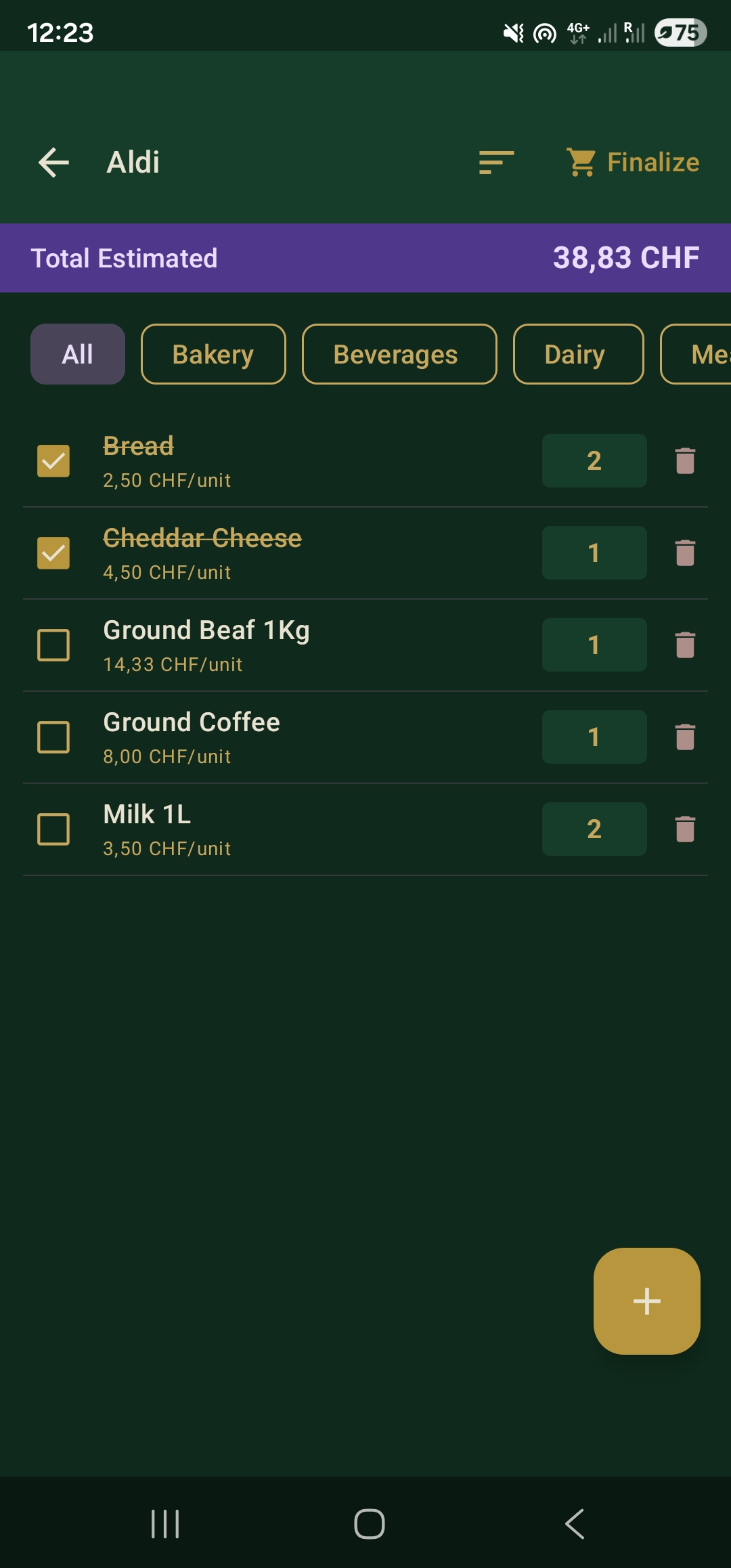 Spendora Shopping List